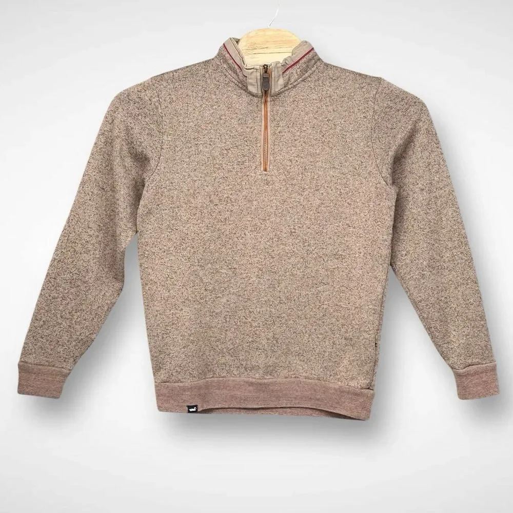 Rockford RKF Pullover Mens Small Tan‎ Quarter 1/4 Zip Elbow Patches Sweater